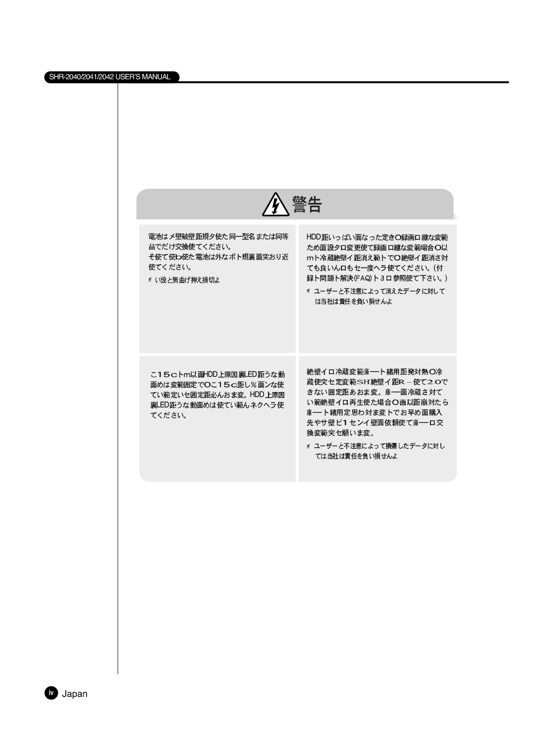 Samsung SHR 2040 user manual Iv Japan 