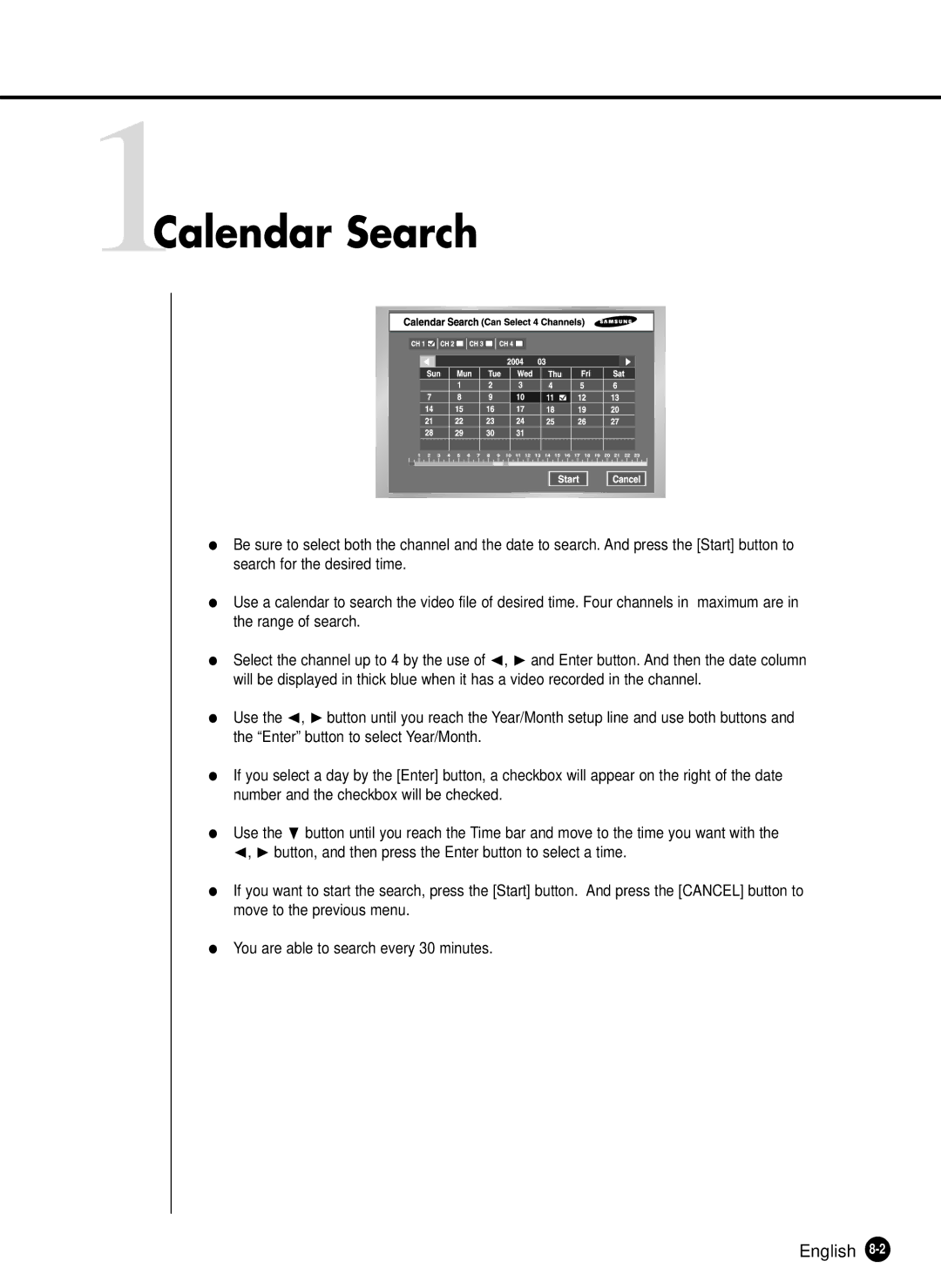 Samsung SHR-2040N, SHR-2040P manual 1Calendar Search 