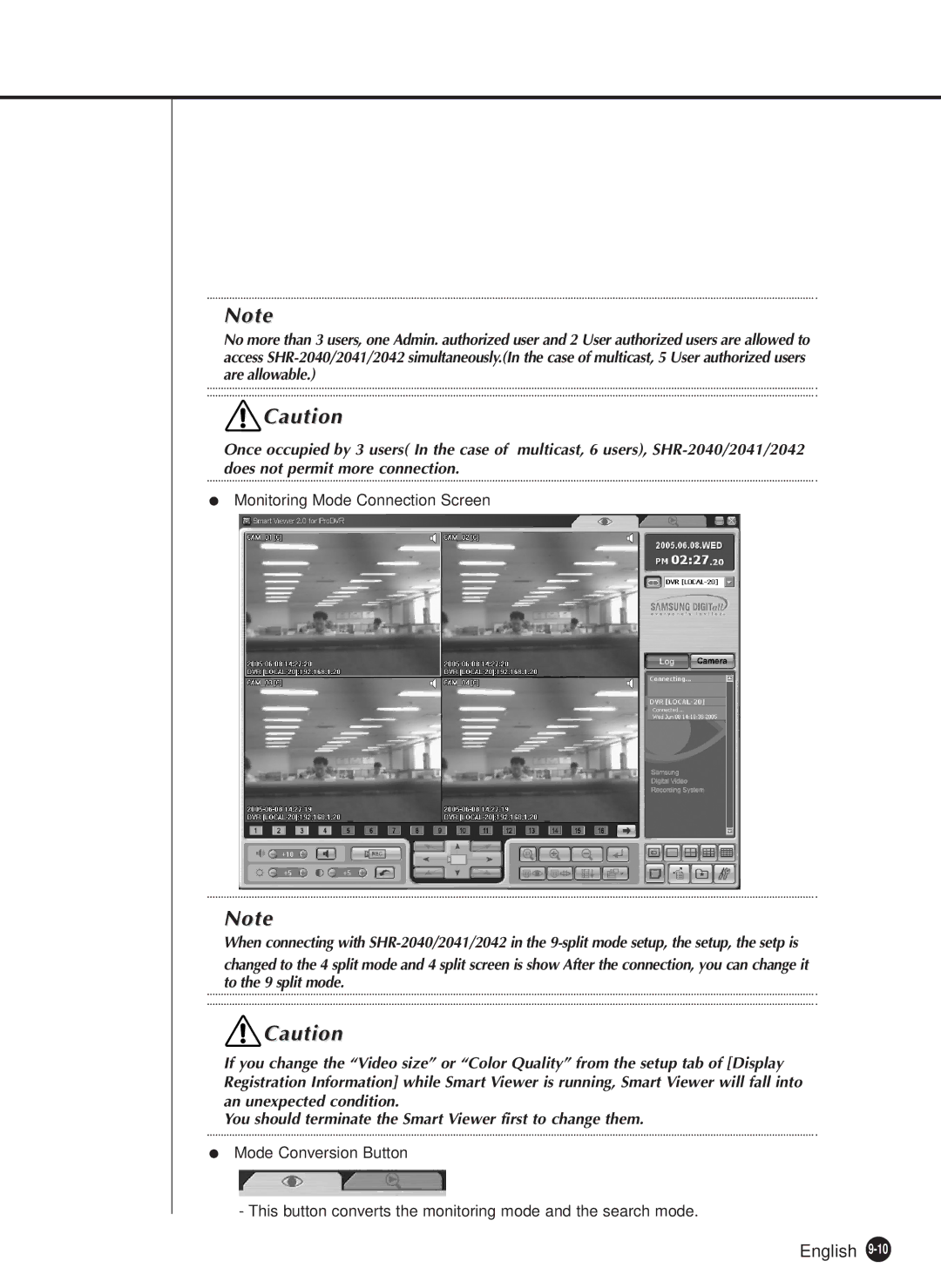 Samsung SHR-2040P, SHR-2040N manual Monitoring Mode Connection Screen 