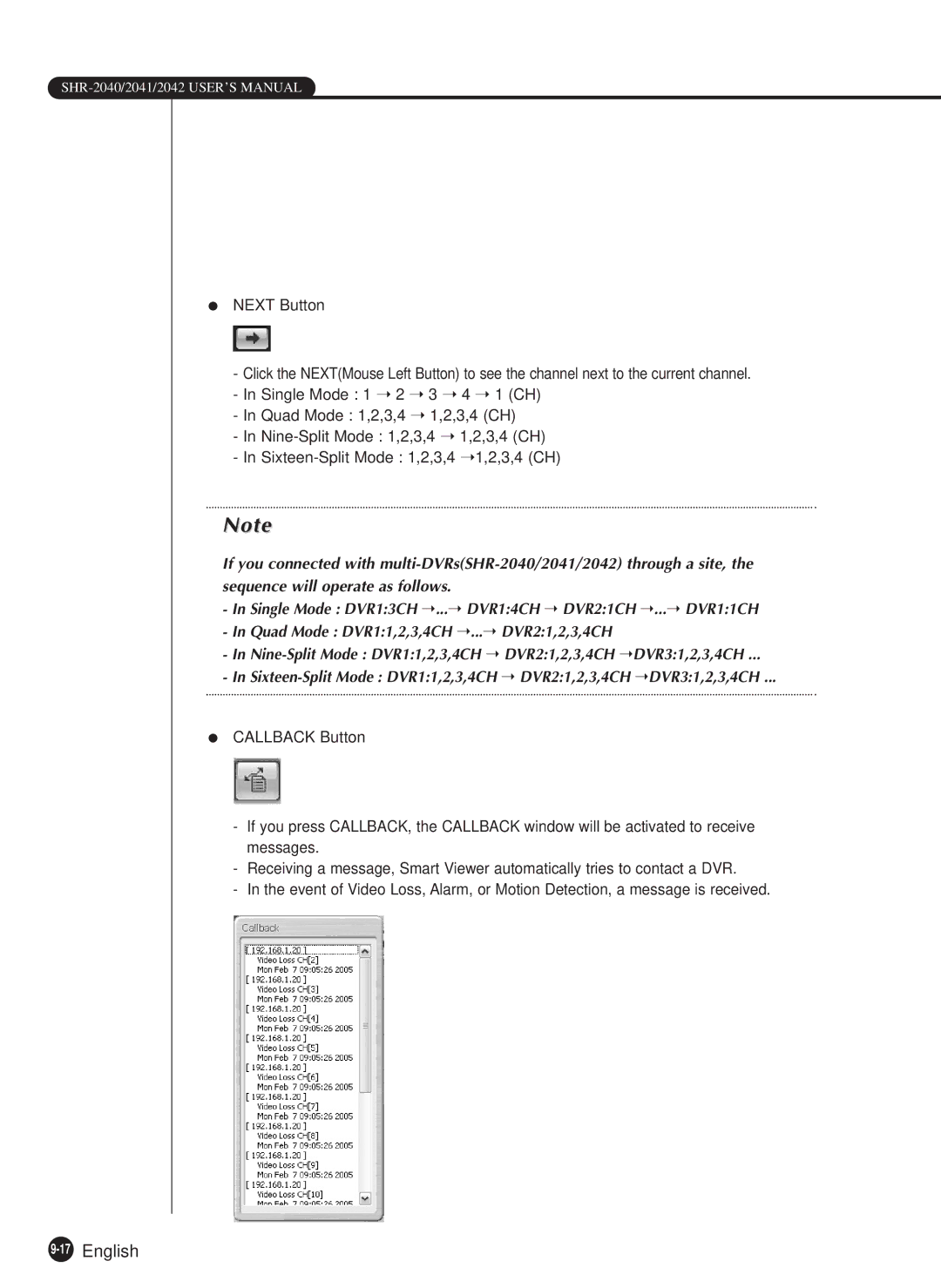 Samsung SHR-2040N, SHR-2040P manual 17English 