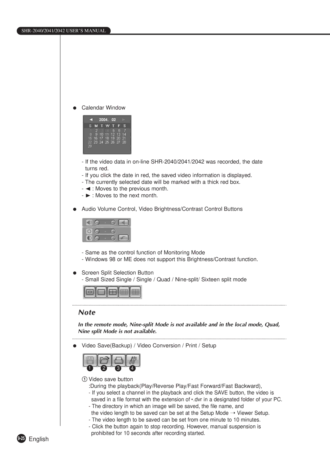 Samsung SHR-2040N, SHR-2040P manual 25English 