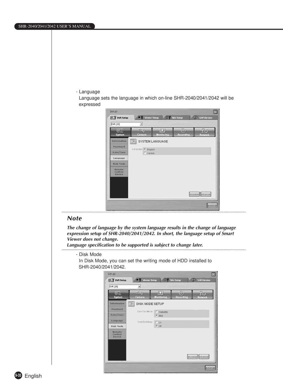 Samsung SHR-2040N, SHR-2040P manual 35English 