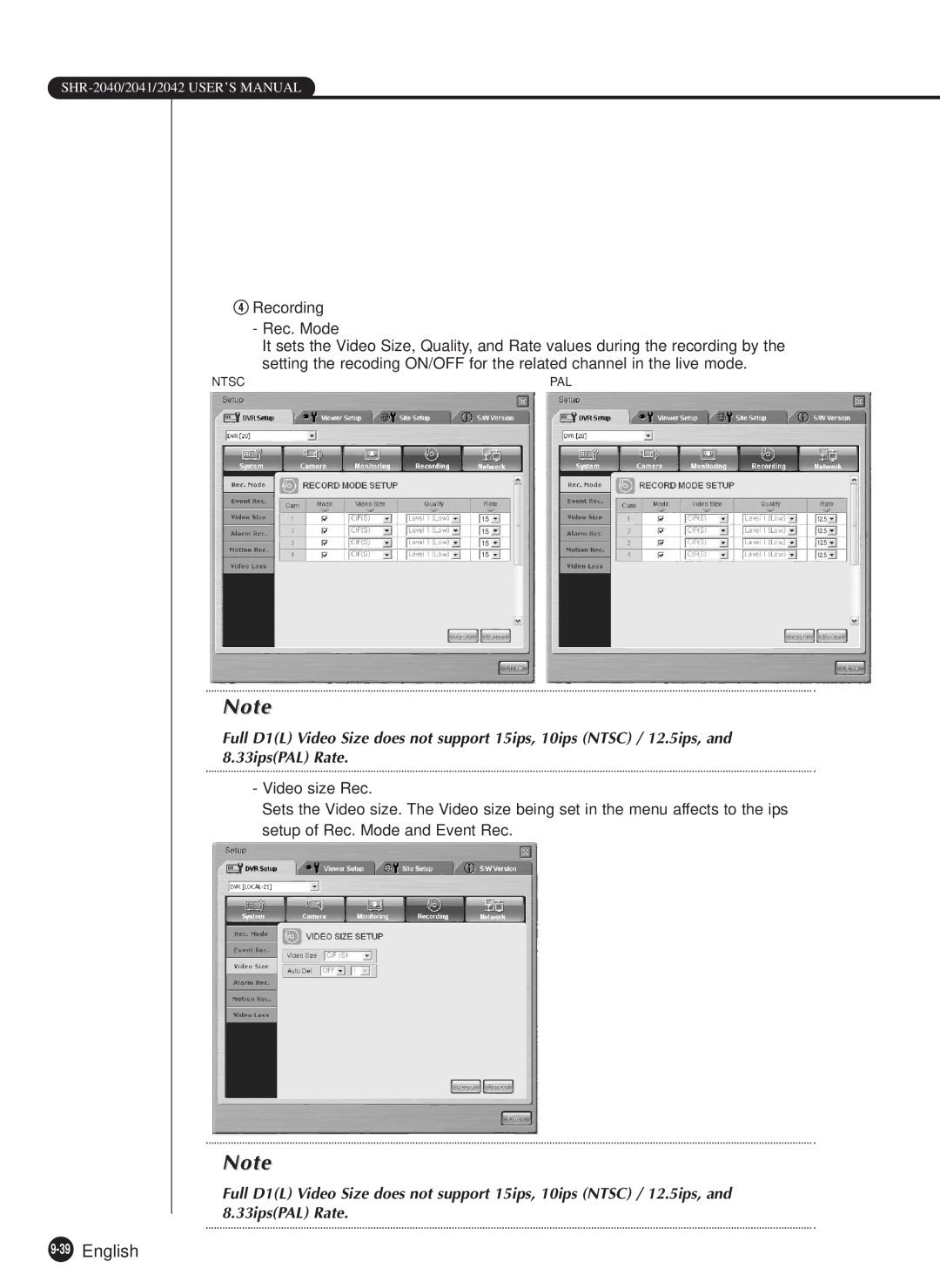 Samsung SHR-2040N, SHR-2040P manual 39English 