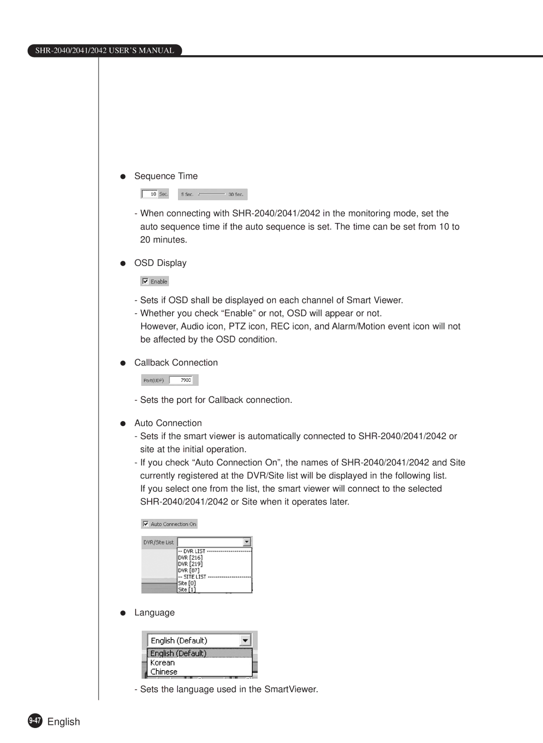 Samsung SHR-2040N, SHR-2040P manual 47English 