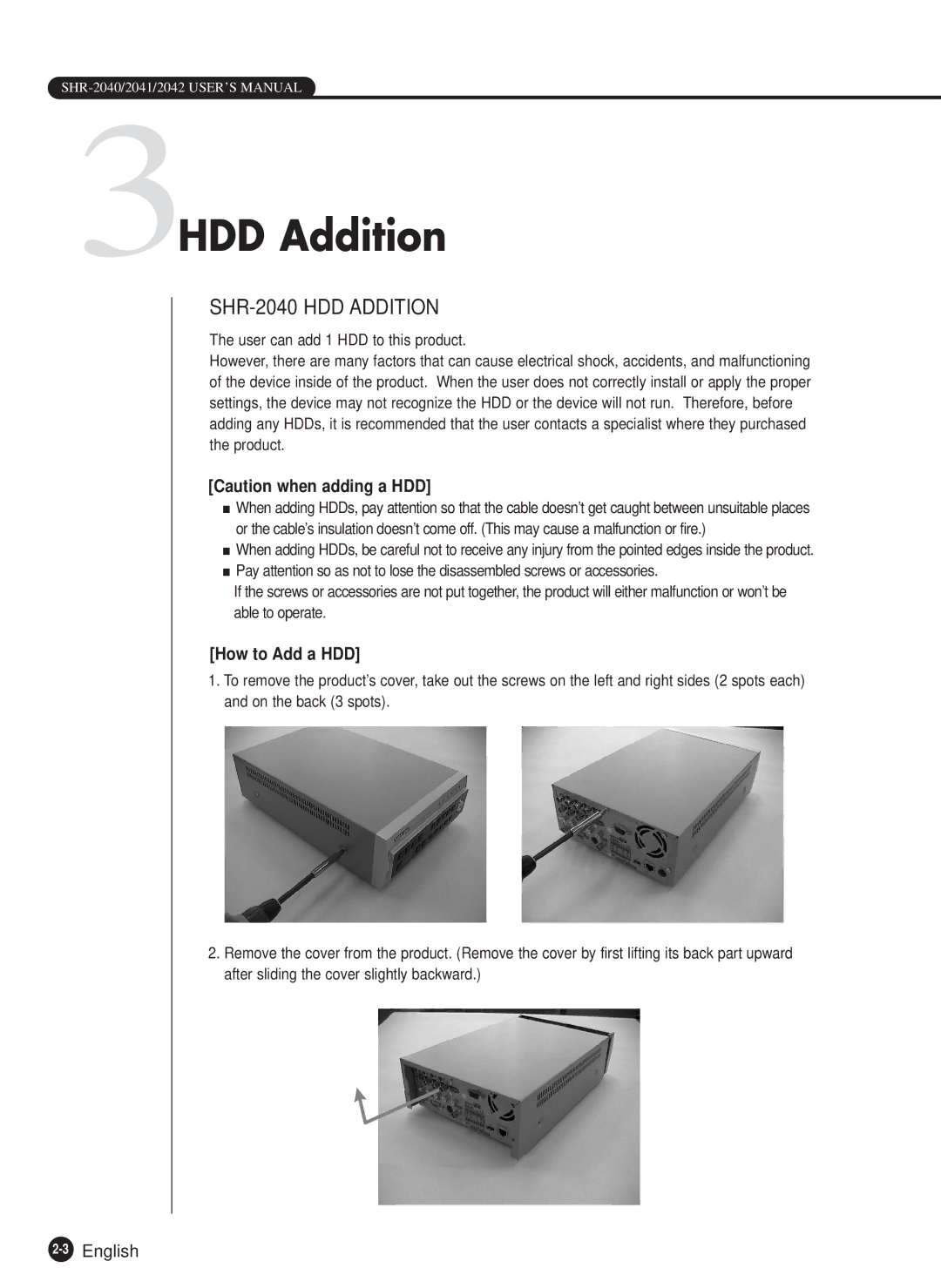 Samsung SHR-2040N, SHR-2040P manual 3HDD Addition, SHR-2040 HDD Addition 