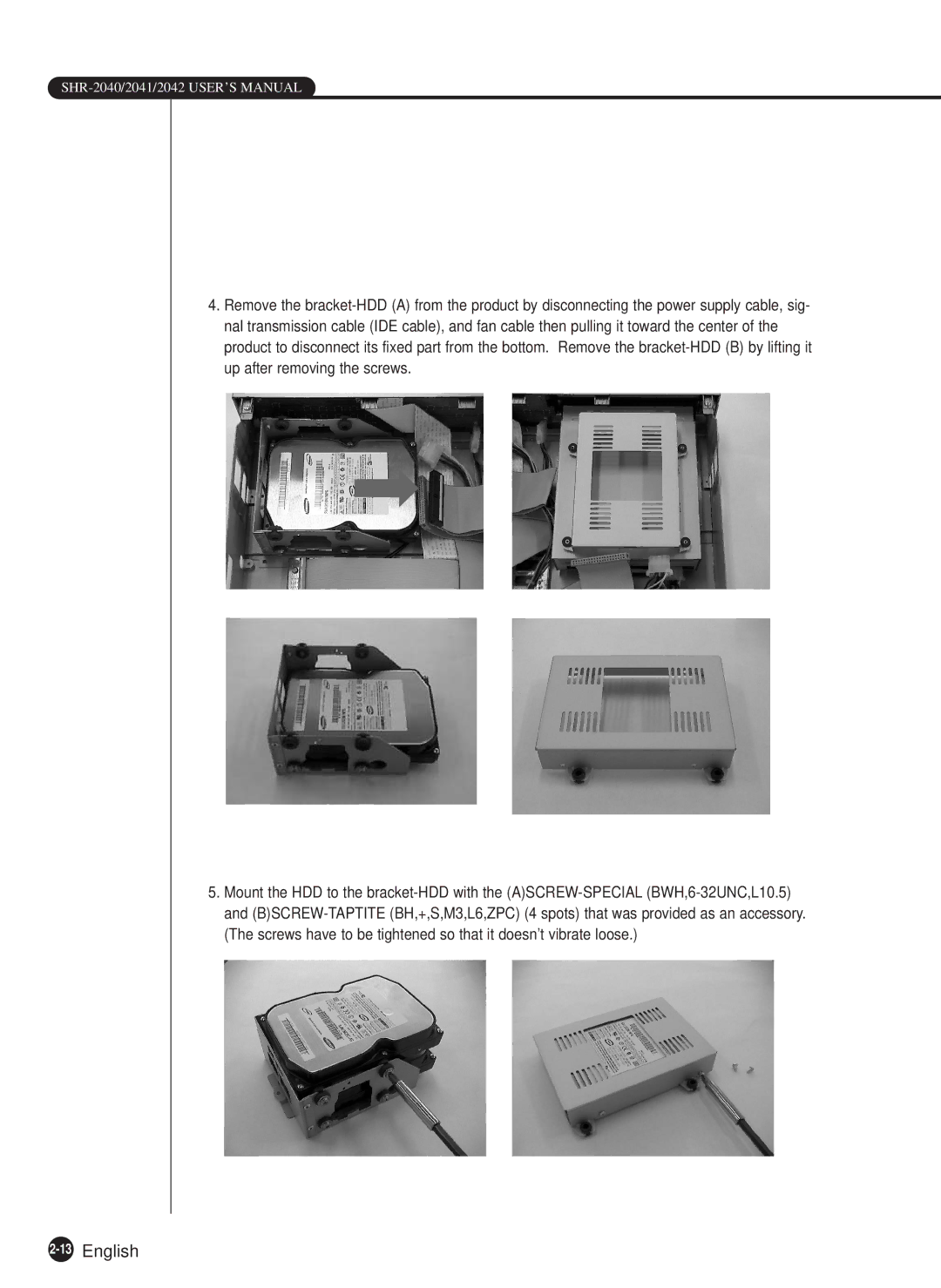 Samsung SHR-2040N, SHR-2040P manual 13English 