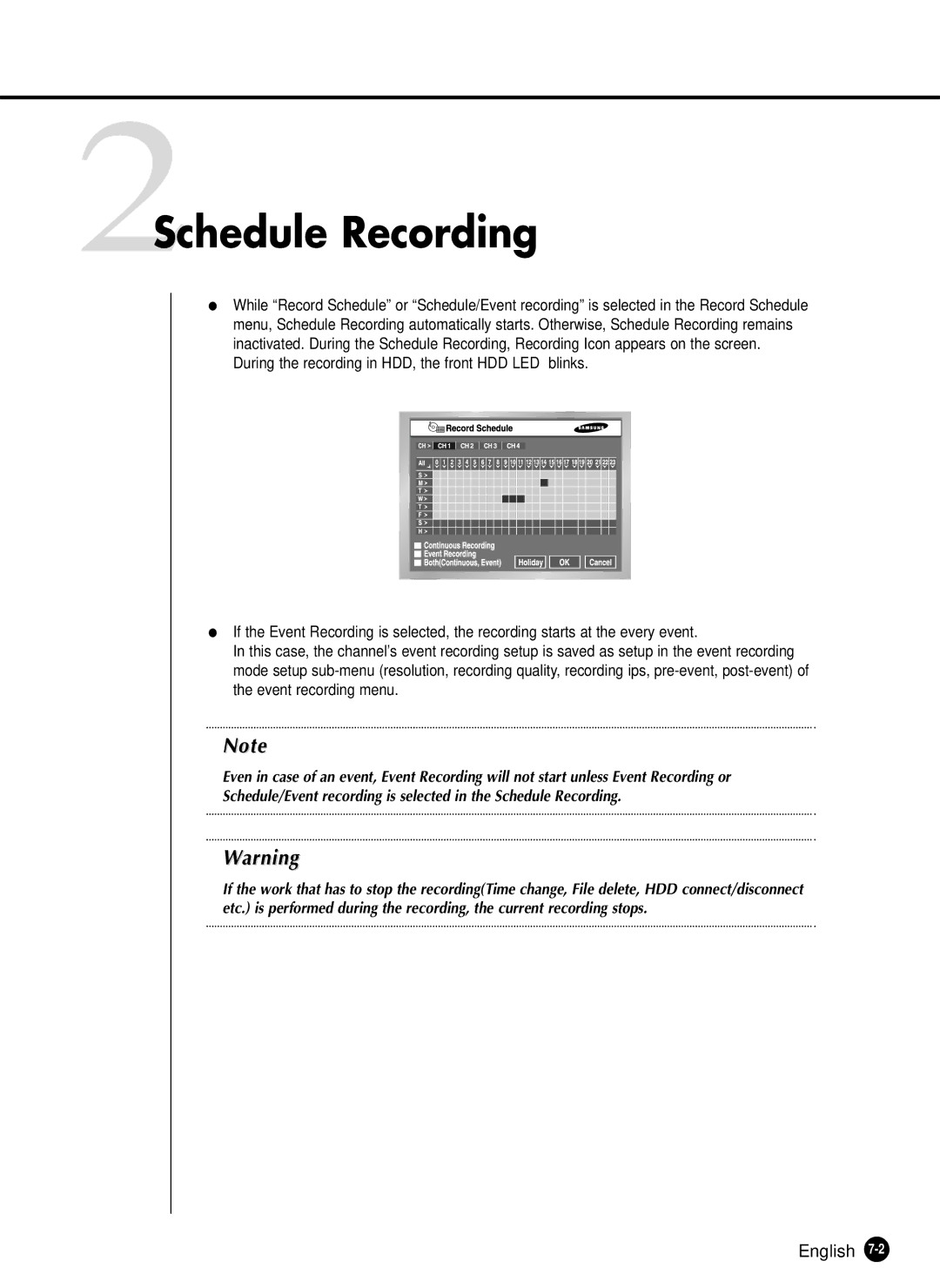 Samsung SHR-2040N, SHR-2040P manual 2Schedule Recording 