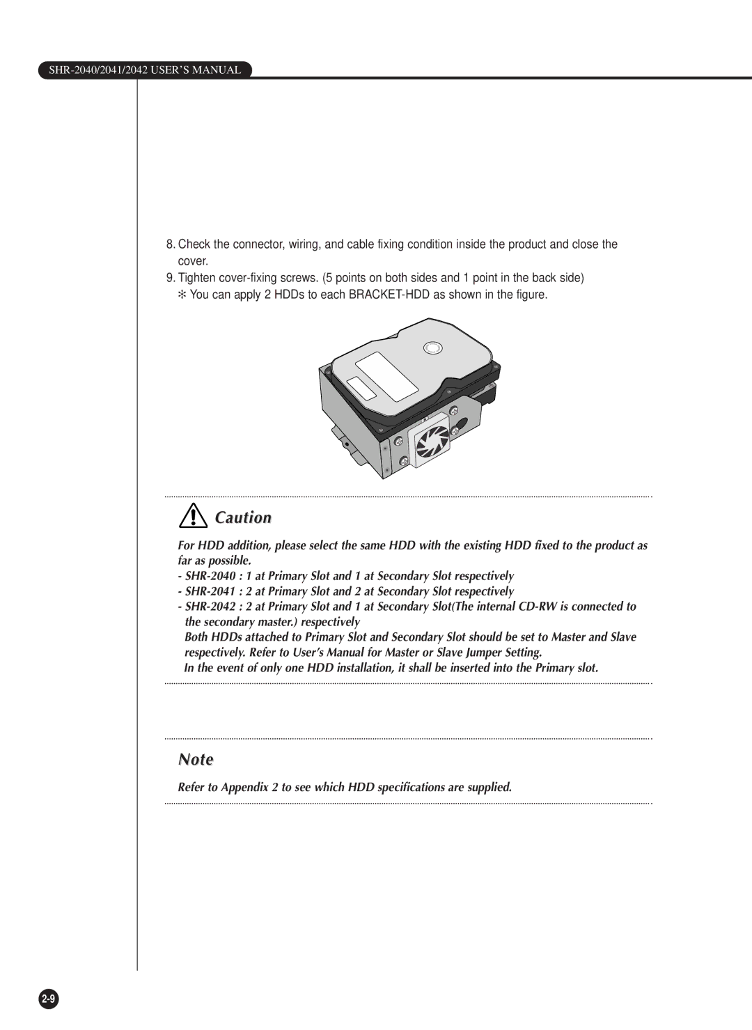 Samsung SHR-2040P/GAR, SHR-2042P, SHR-2040PX, SHR-2040P/XEC manual SHR-2040/2041/2042 USER’S Manual 