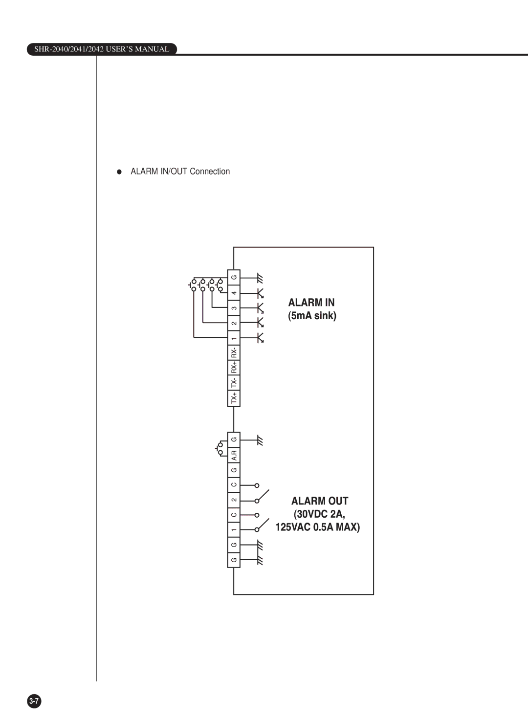 Samsung SHR-2040P/GAR, SHR-2042P, SHR-2040PX, SHR-2040P/XEC manual Alarm IN/OUT Connection 