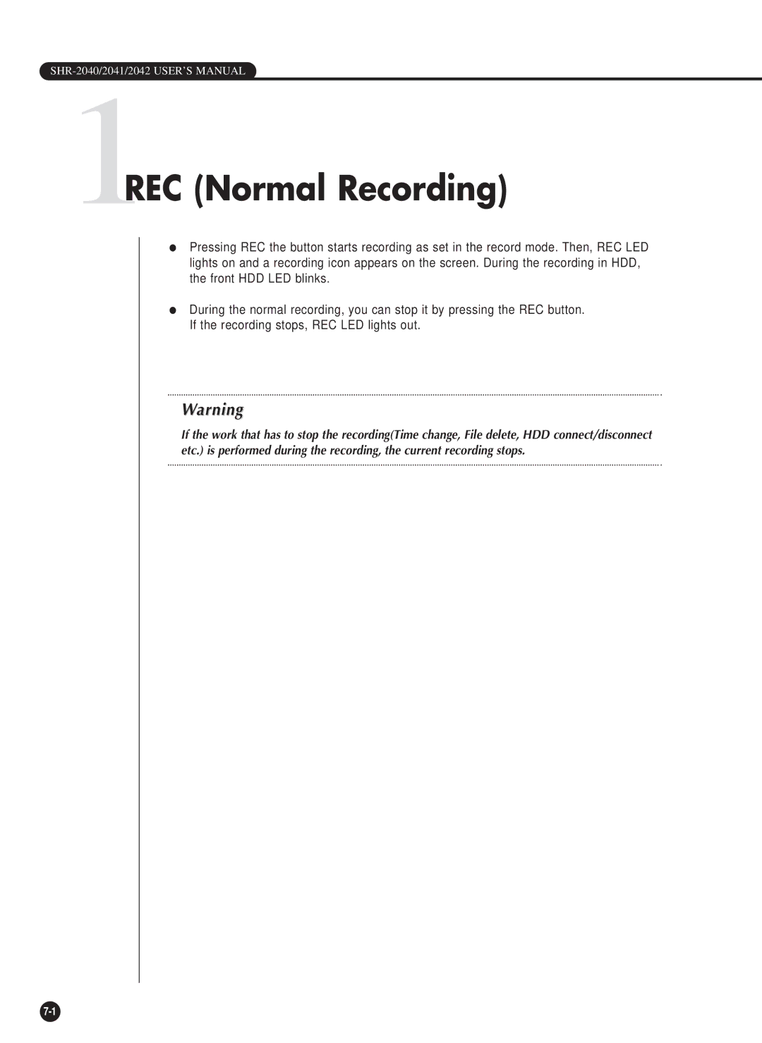 Samsung SHR-2040P/GAR, SHR-2042P, SHR-2040PX, SHR-2040P/XEC manual 1REC Normal Recording 