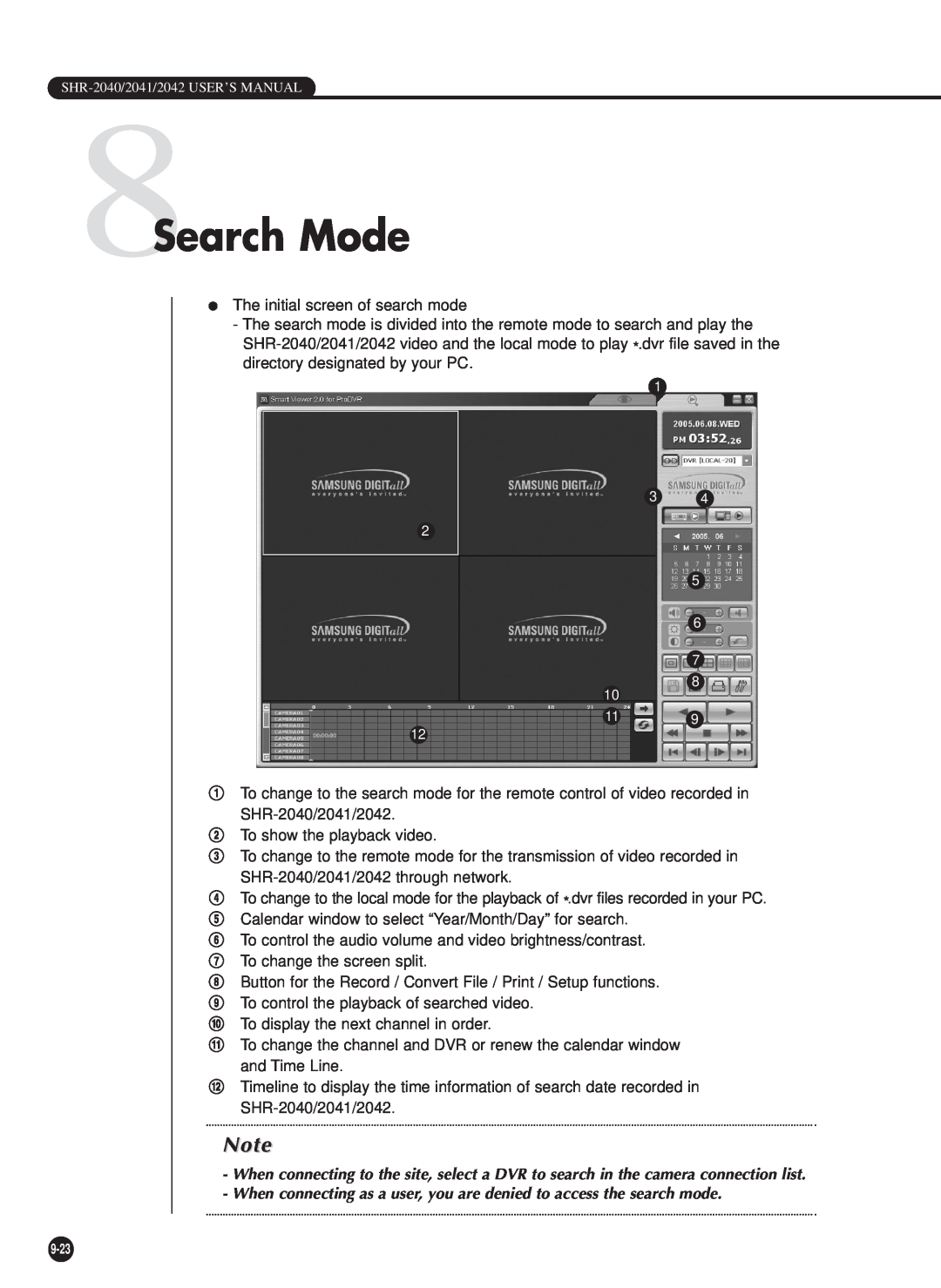 Samsung SHR-2042P, SHR-2040PX manual 8Search Mode, When connecting as a user, you are denied to access the search mode 