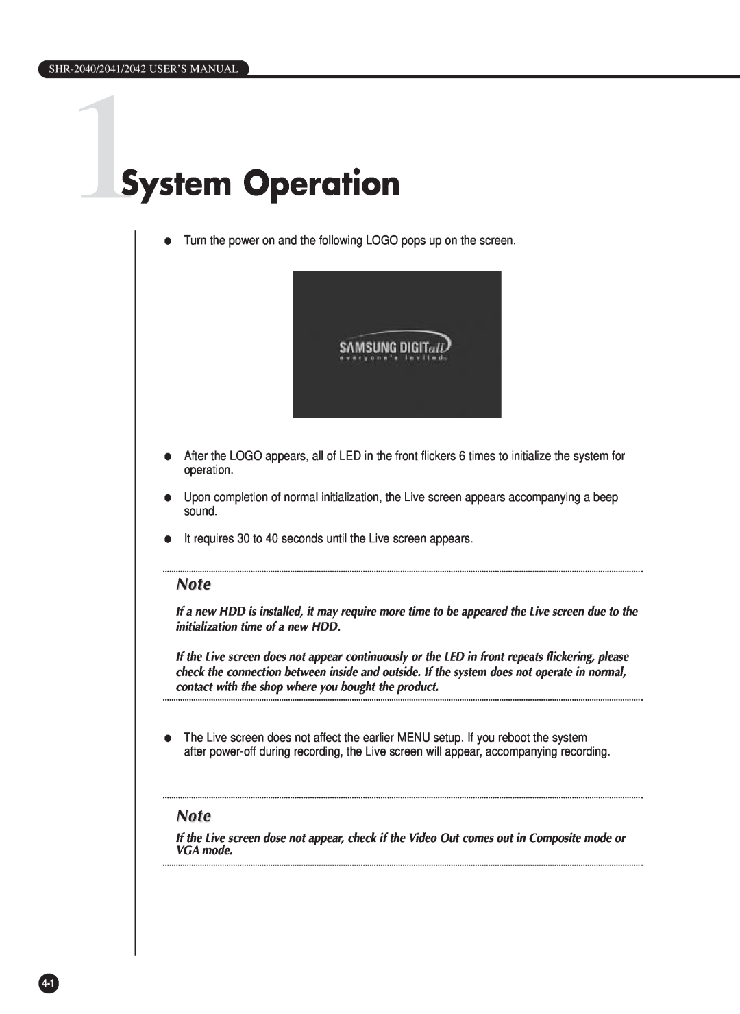 Samsung SHR-2040P/XEC, SHR-2040P/GAR, SHR-2042P, SHR-2040PX manual 1System Operation 
