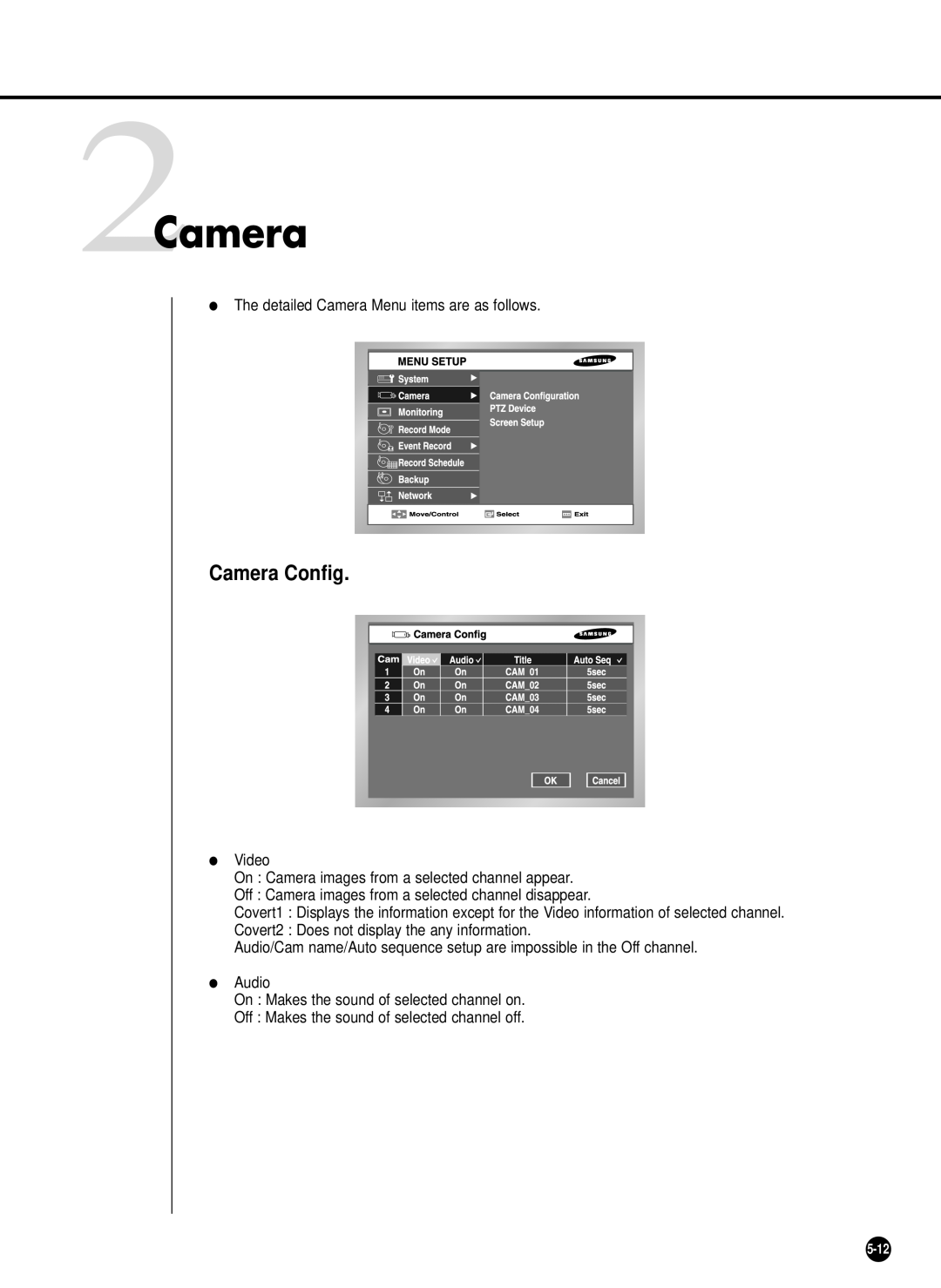 Samsung SHR-2040P/XEC, SHR-2040P/GAR, SHR-2042P, SHR-2040PX manual 2Camera, Camera Config 