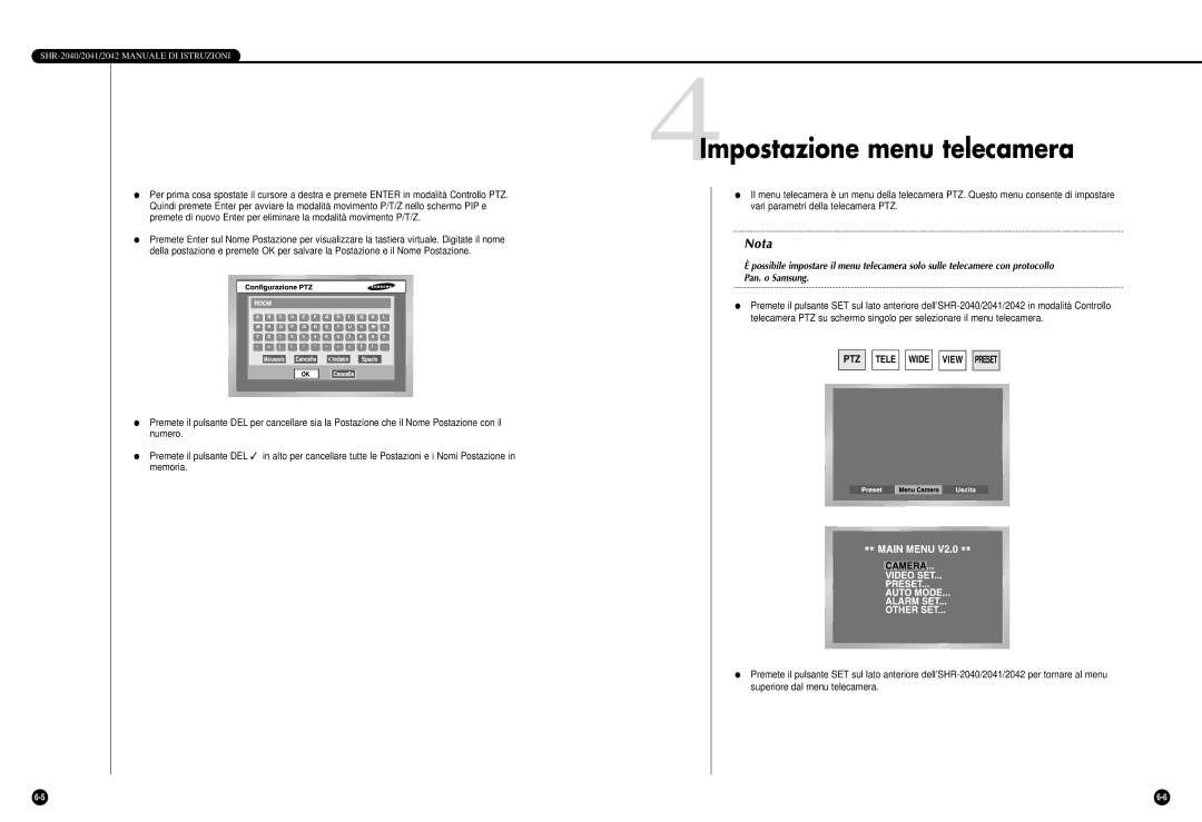 Samsung SHR-2042P, SHR-2040P/GAR, SHR-2040PX manual 4Impostazione menu telecamera 