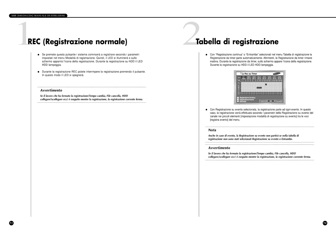 Samsung SHR-2040P/GAR, SHR-2042P, SHR-2040PX manual 1REC Registrazione normale, 2Tabella di registrazione 