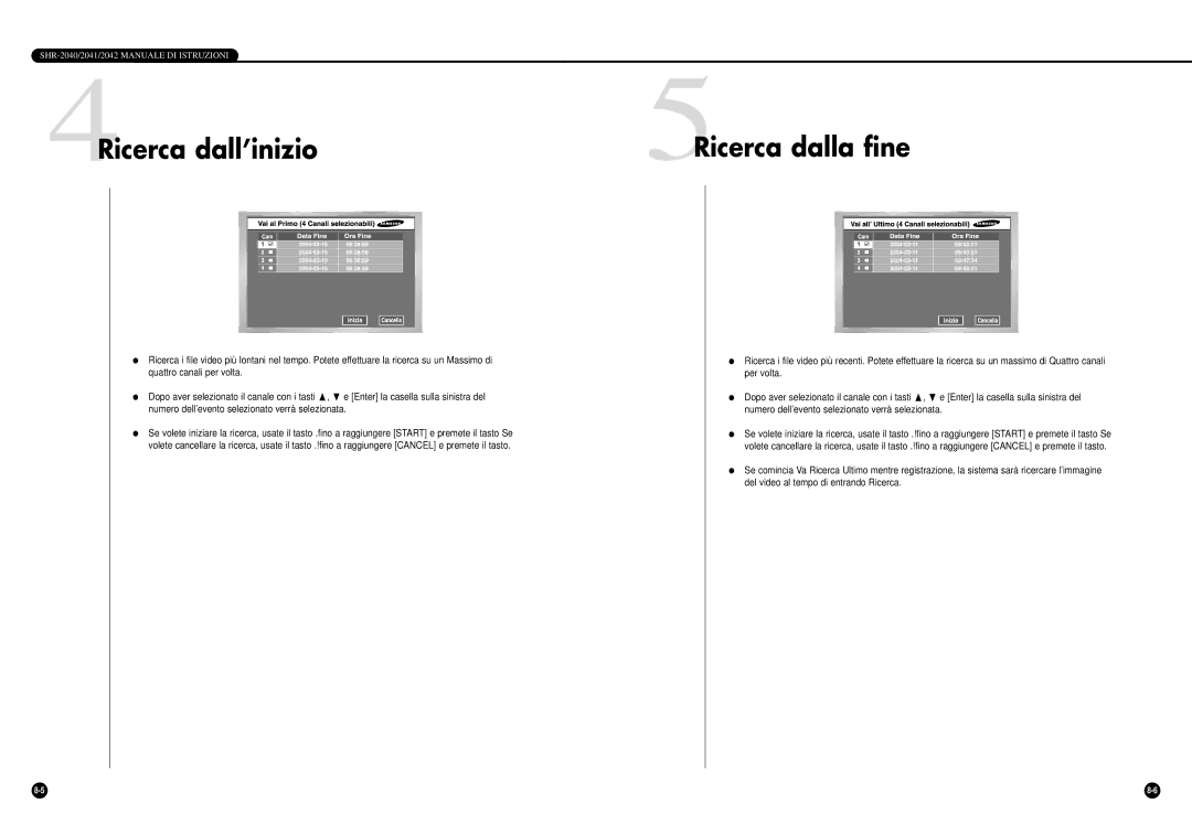 Samsung SHR-2040P/GAR, SHR-2042P, SHR-2040PX manual Ricerca dalla fine, Ricerca dall’inizio 