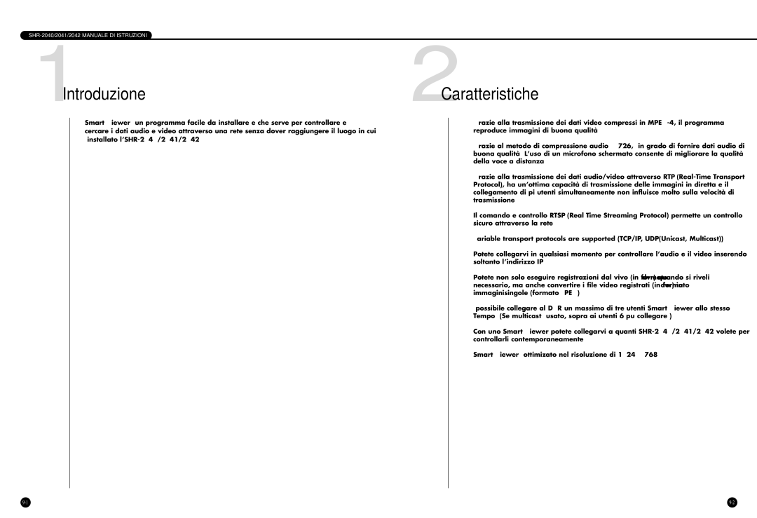 Samsung SHR-2040P/GAR, SHR-2042P, SHR-2040PX manual SHR-2040/2041/2042 Manuale DI Istruzioni 