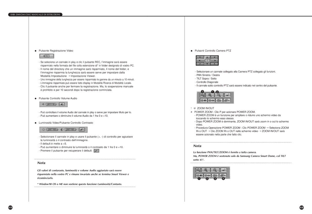 Samsung SHR-2042P, SHR-2040P/GAR, SHR-2040PX manual Pulsante Registrazione Video, @ Zoom IN/OUT 