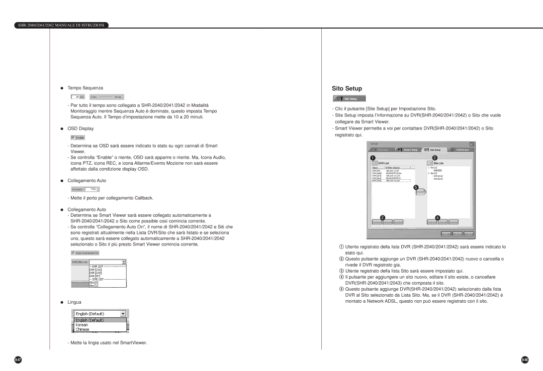 Samsung SHR-2040P/GAR, SHR-2042P, SHR-2040PX manual Sito Setup, Tempo Sequenza 