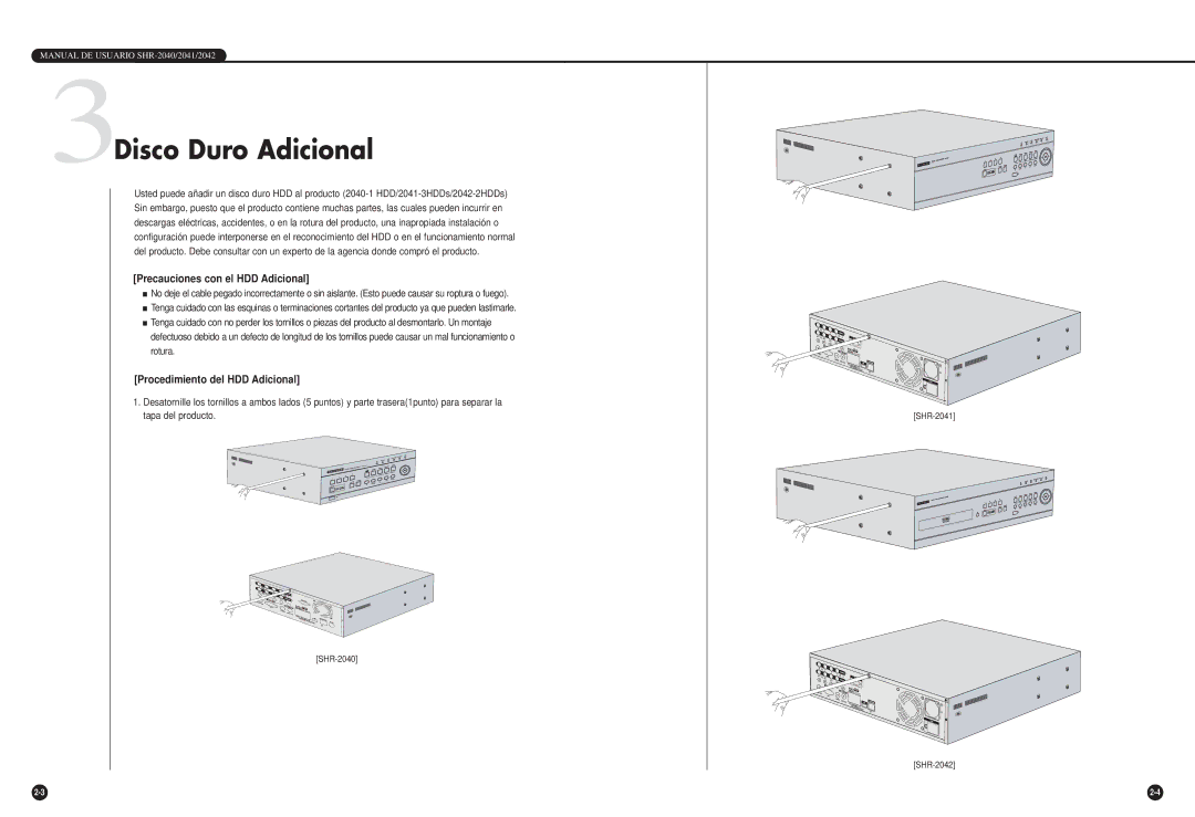 Samsung SHR-2040P/XEC, SHR-2040P/GAR, SHR-2042P manual Disco Duro Adicional, Precauciones con el HDD Adicional 