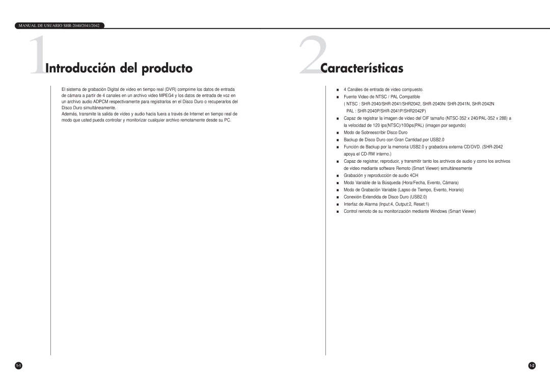 Samsung SHR-2040P/GAR, SHR-2042P, SHR-2040P/XEC manual 1Introducción del producto, 2Características 