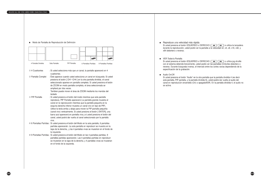 Samsung SHR-2040P/XEC, SHR-2040P/GAR, SHR-2042P manual Reproduce una velocidad más rápida 