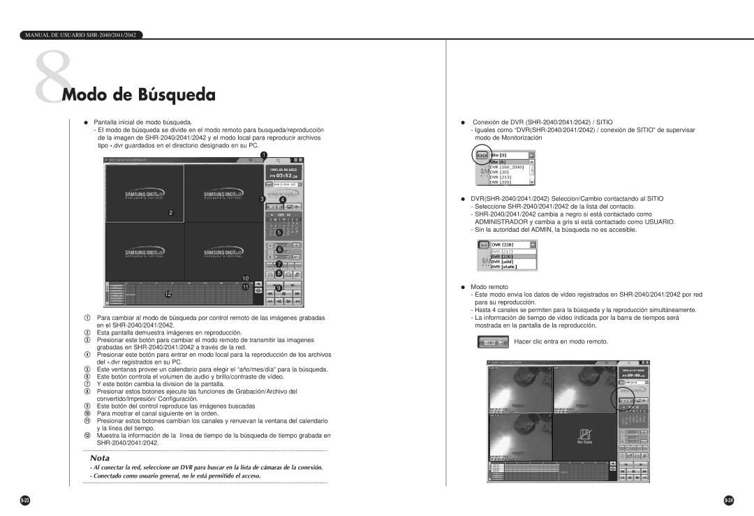 Samsung SHR-2040P/GAR, SHR-2042P, SHR-2040P/XEC manual 8Modo de Búsqueda, Pantalla inicial de modo búsqueda 