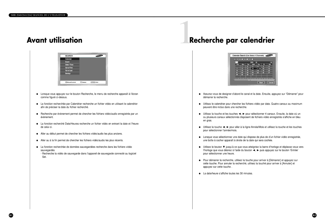 Samsung SHR-2040P/GAR, SHR-2042P manual Recherche par calendrier 