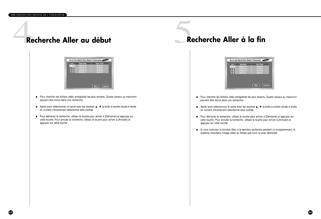 Samsung SHR-2042P, SHR-2040P/GAR manual Recherche Aller à la fin 