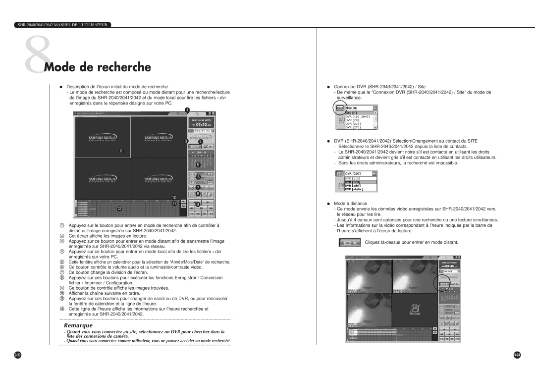 Samsung SHR-2042P, SHR-2040P/GAR manual 8Mode de recherche 