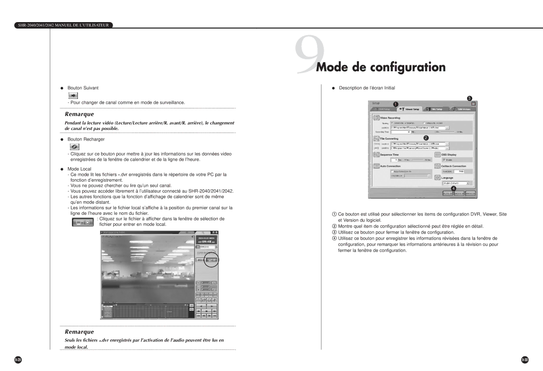 Samsung SHR-2042P, SHR-2040P/GAR manual 9Mode de configuration 