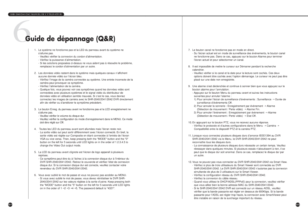 Samsung SHR-2042P, SHR-2040P/GAR manual 6Guide de dépannage Q&R 