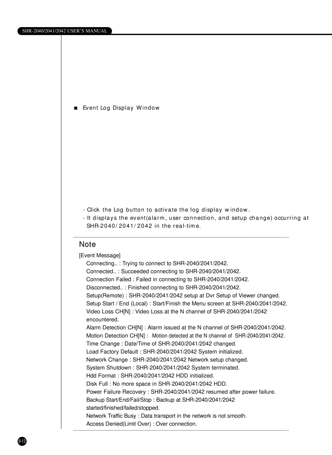 Samsung SHR-2042P, SHR-2040PX, SHR-2040P/XEC manual SHR-2040/2041/2042 USER’S Manual 