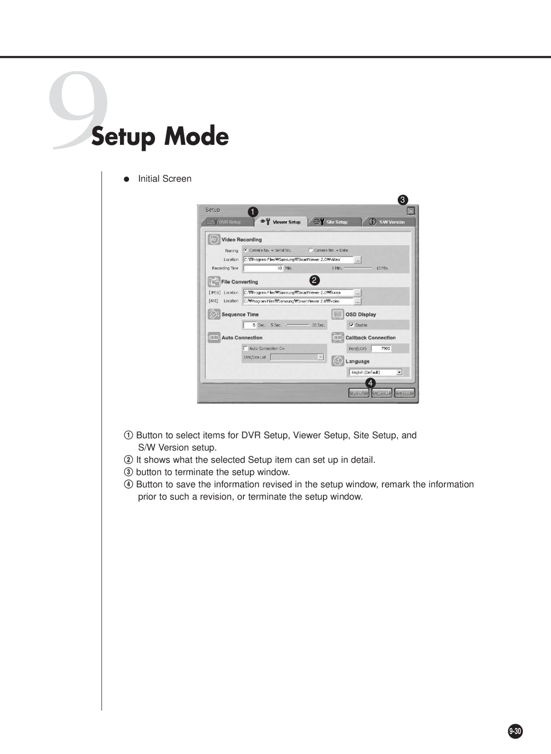 Samsung SHR-2040PX, SHR-2042P, SHR-2040P/XEC manual 9Setup Mode 