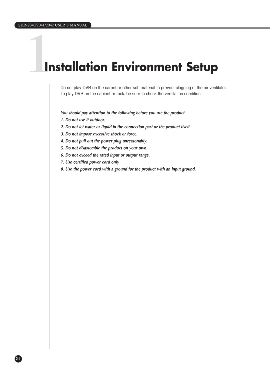 Samsung SHR-2042P, SHR-2040PX, SHR-2040P/XEC manual 1Installation Environment Setup 