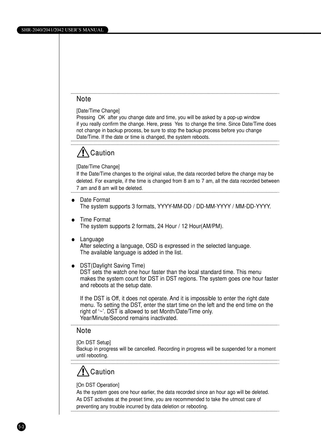 Samsung SHR-2040PX, SHR-2042P, SHR-2040P/XEC manual On DST Operation 