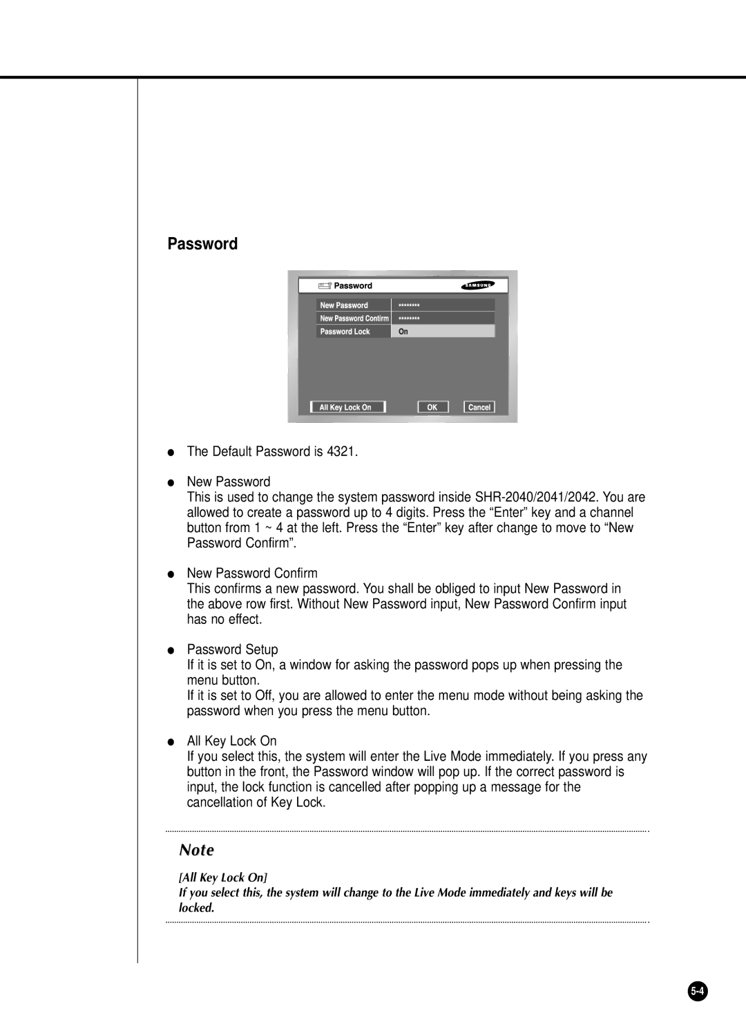 Samsung SHR-2040P/XEC, SHR-2042P, SHR-2040PX manual Password 