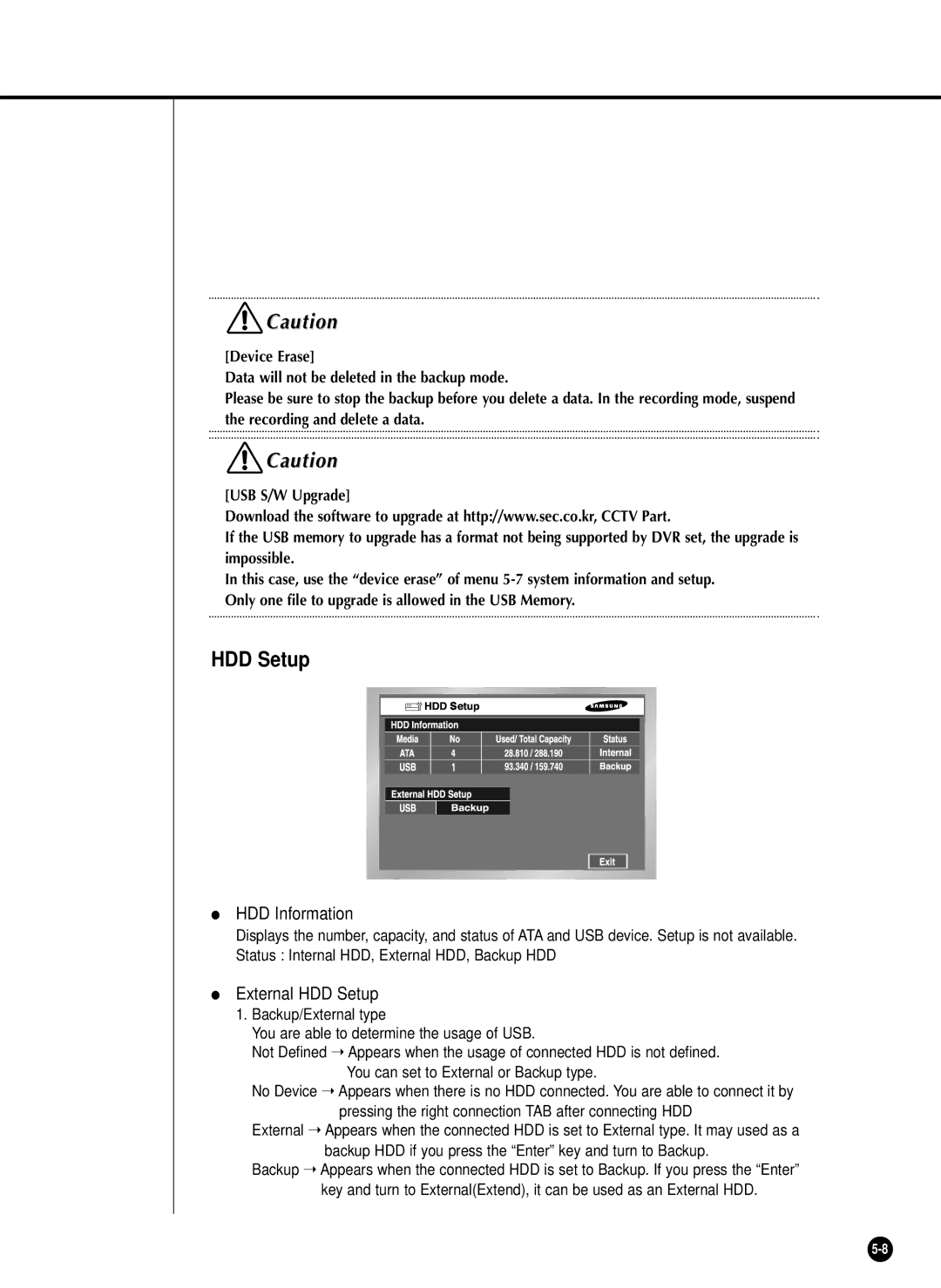 Samsung SHR-2040P/XEC, SHR-2042P, SHR-2040PX manual HDD Information, External HDD Setup 