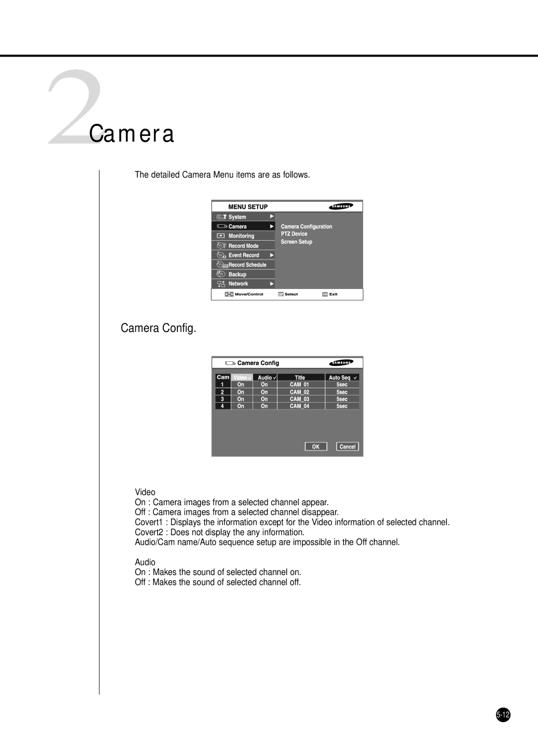 Samsung SHR-2040P/XEC, SHR-2042P, SHR-2040PX manual 2Camera, Camera Config 