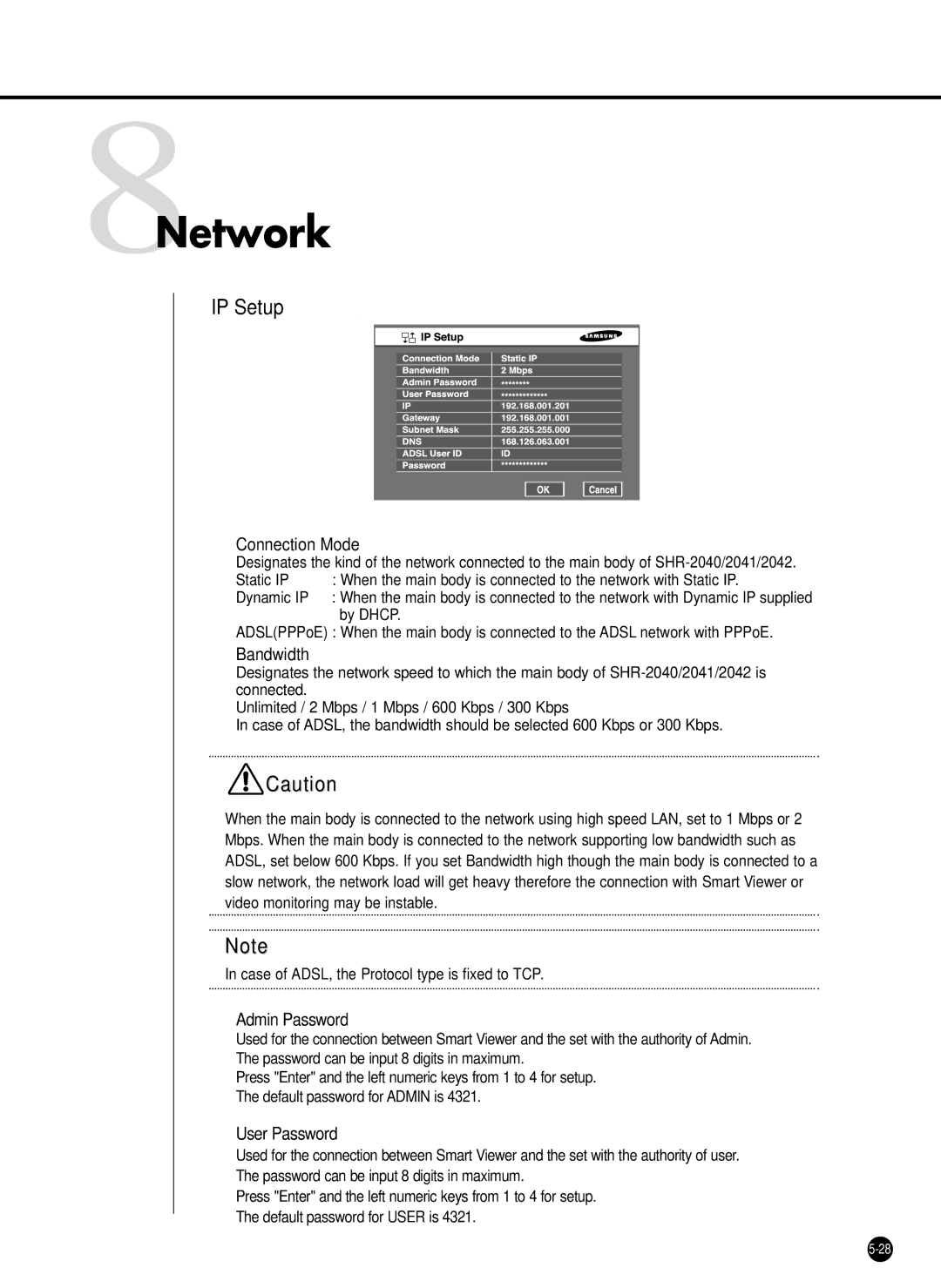 Samsung SHR-2040P/XEC, SHR-2042P, SHR-2040PX manual 8Network, IP Setup 