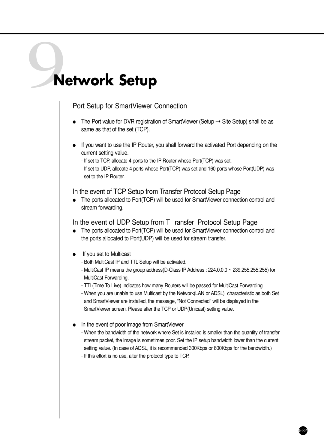 Samsung SHR-2040P/XEC, SHR-2042P, SHR-2040PX manual 9Network Setup, Port Setup for SmartViewer Connection 