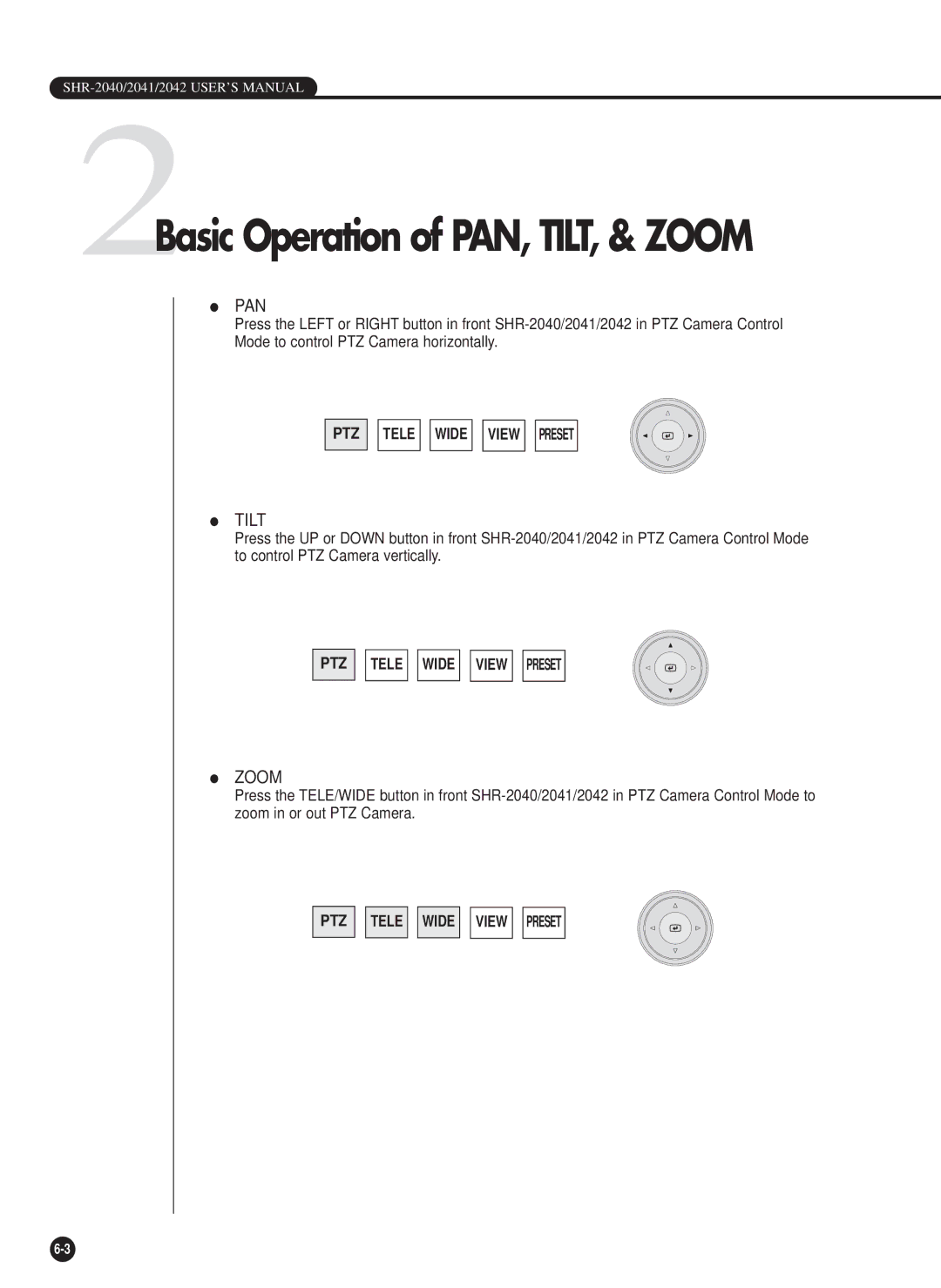 Samsung SHR-2040P/XEC, SHR-2042P, SHR-2040PX manual 2Basic Operation of PAN, TILT, & Zoom 