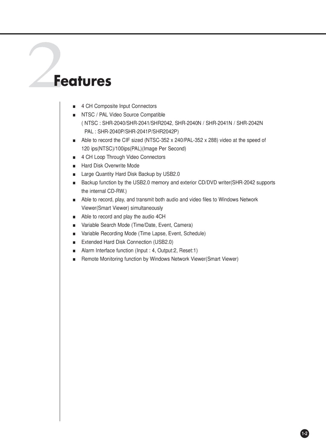 Samsung SHR-2042P, SHR-2040PX, SHR-2040P/XEC manual 2Features 