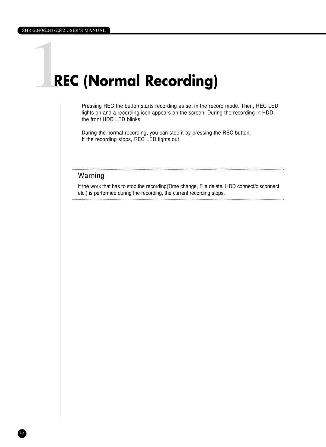 Samsung SHR-2040PX, SHR-2042P, SHR-2040P/XEC manual 1REC Normal Recording 