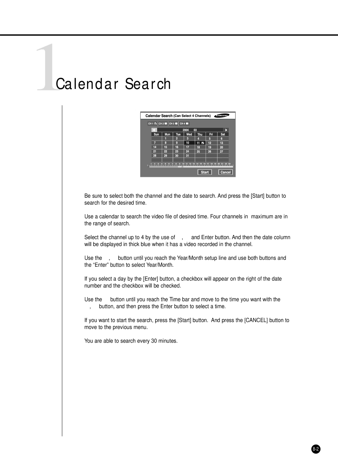 Samsung SHR-2040P/XEC, SHR-2042P, SHR-2040PX manual 1Calendar Search 