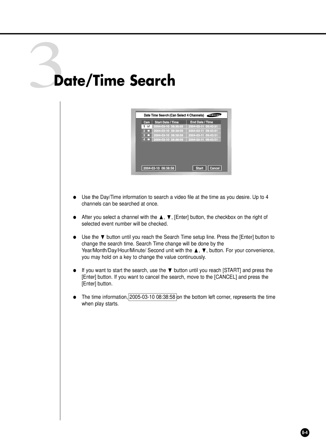 Samsung SHR-2042P, SHR-2040PX, SHR-2040P/XEC manual 3Date/Time Search 