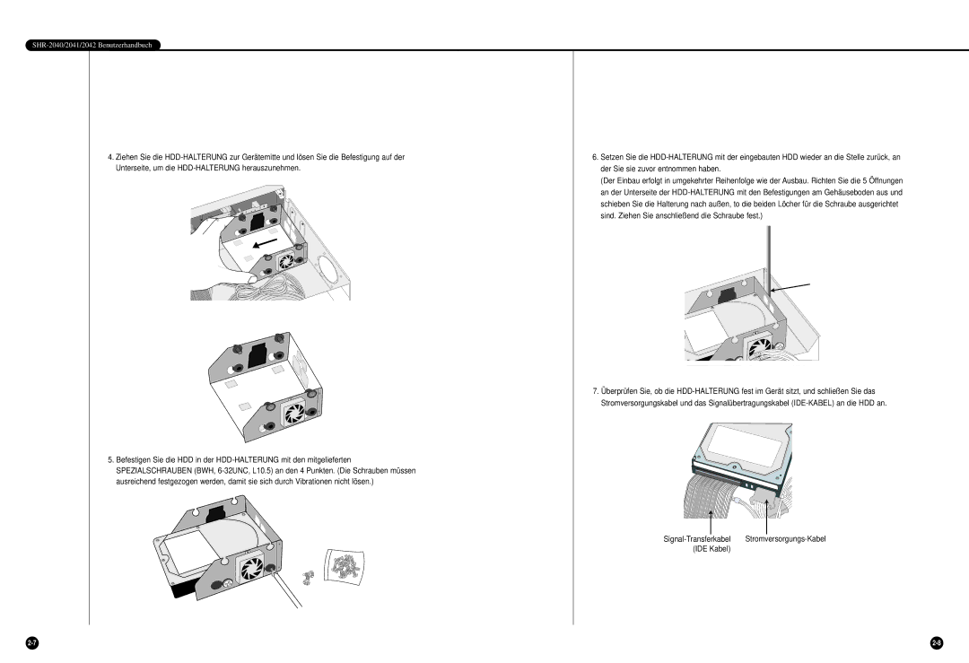 Samsung SHR-2042P, SHR-2040P manual Signal-Transferkabel Stromversorgungs-Kabel IDE Kabel 