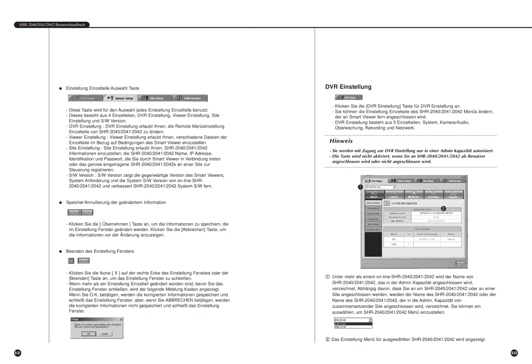 Samsung SHR-2040P, SHR-2042P manual DVR Einstellung 