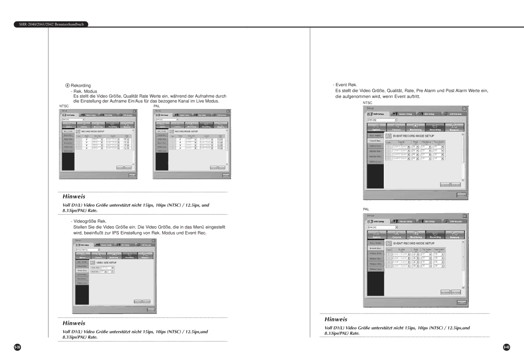 Samsung SHR-2040P, SHR-2042P manual Videogröße Rek 