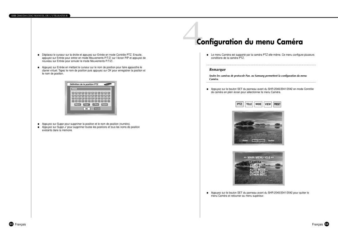 Samsung SHR-2040P manual 4Configuration du menu Caméra, 5Français 